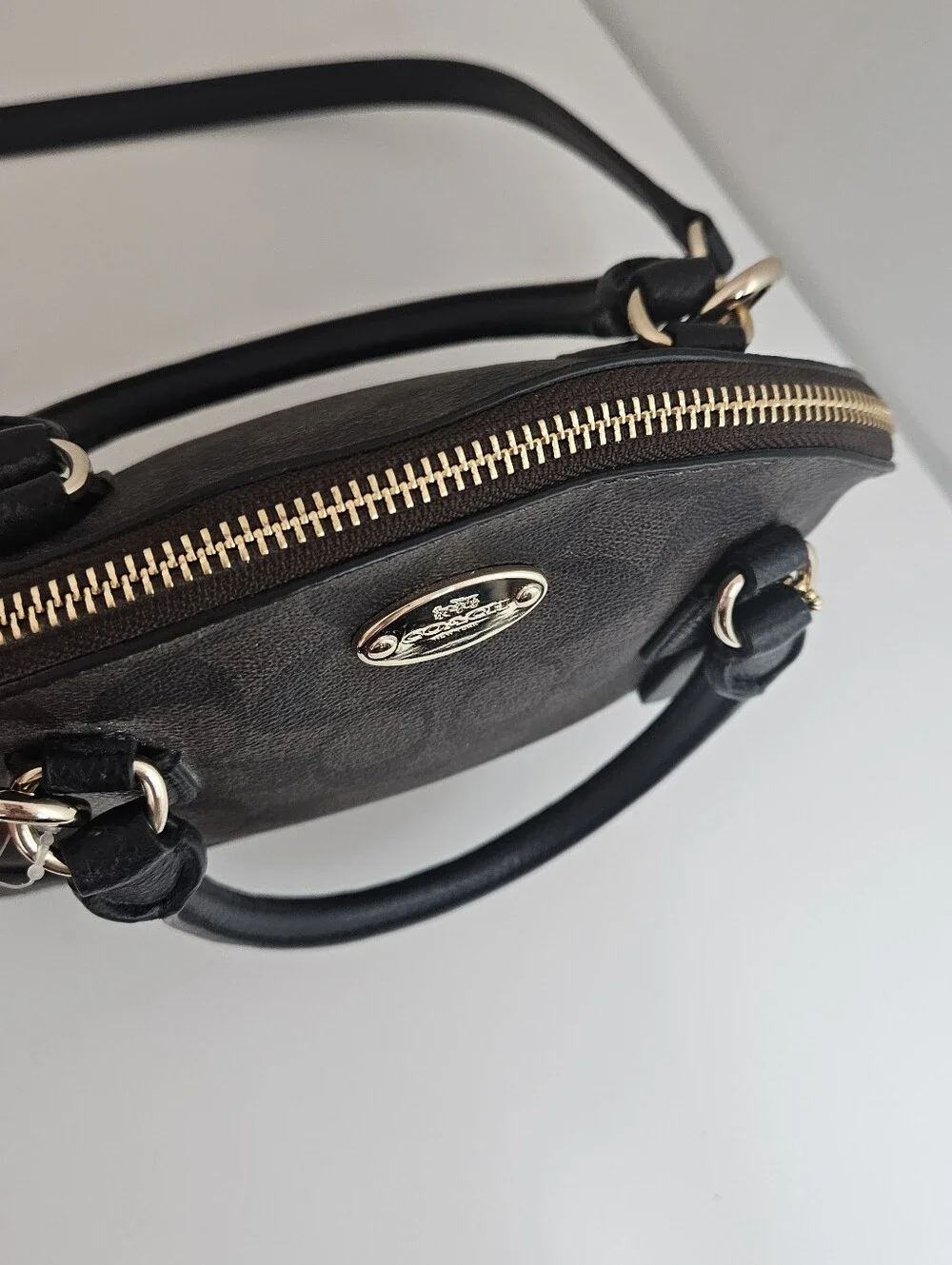 Coach Cora Dome Bag Brown Black Signature Cs Coated Canvas Satchel Mini Purse - Picture 9 of 14